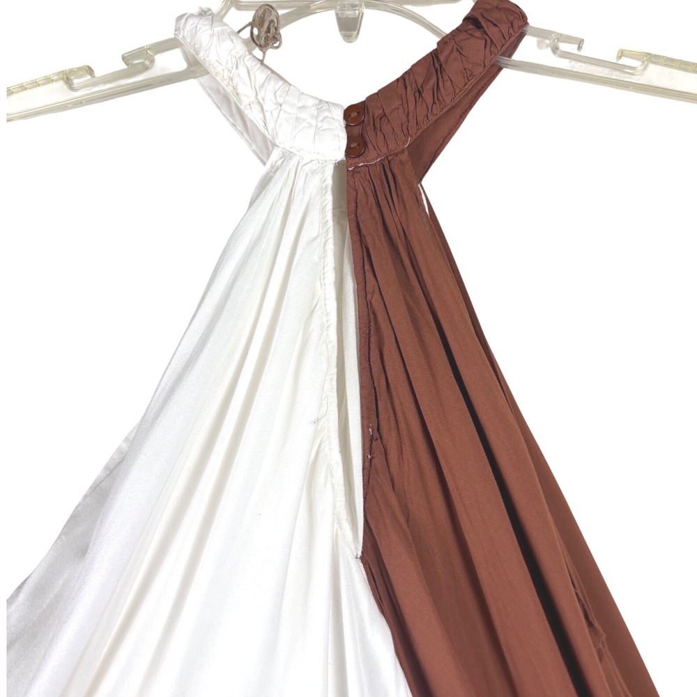 Let Me Be Colorblock Two Tone Halter Maxi Dress Brown Cream XS - Picture 9 of 12